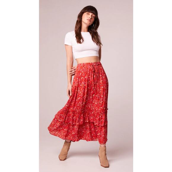 BAND OF THE FREE BOG NINETTE CRIMSON FLORAL‎ MAXI SKIRT M NEW|BOHO - Picture 1 of 8